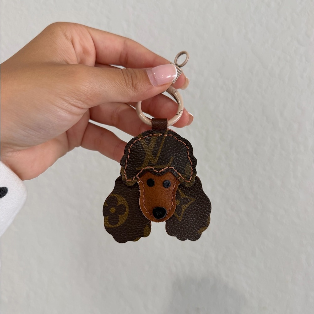 Reworked LV Brown Poodle Dog Keychain